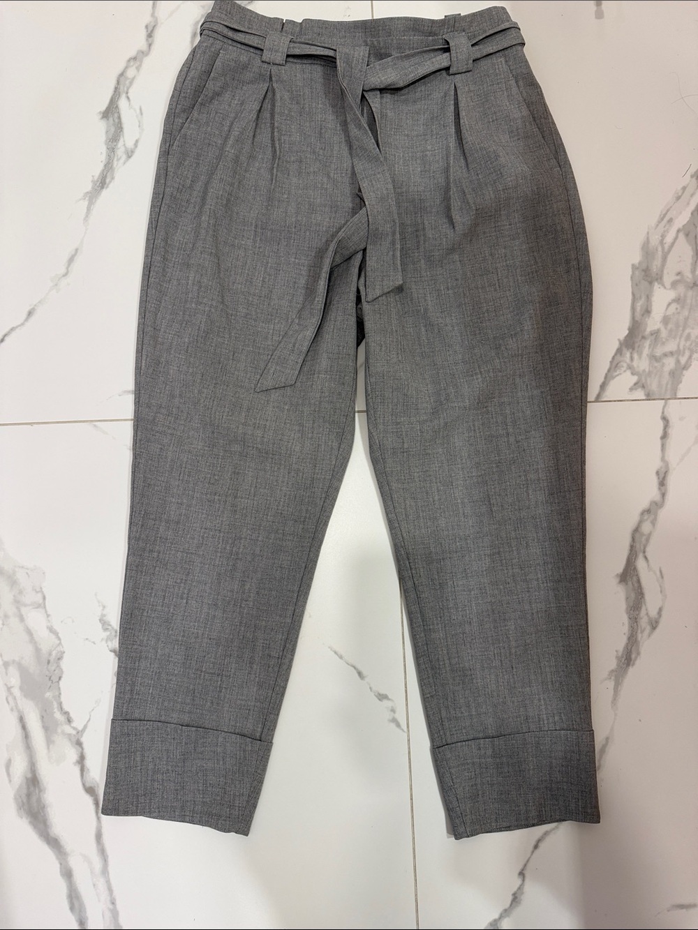 Dynamite Gray Pleated Tie-Waist Dress Pants